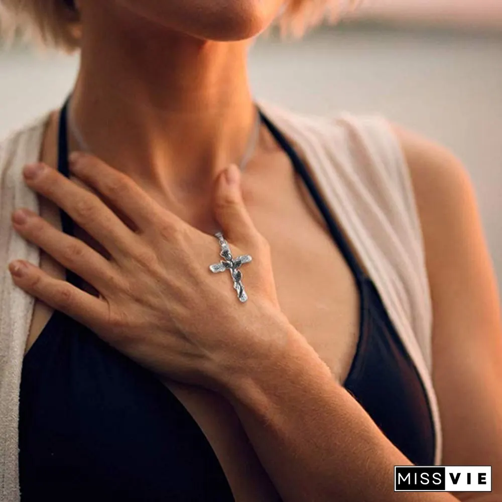 Colors Natural Flower Plant Cross Pendant Chain Necklace Jewelry Gift for Women