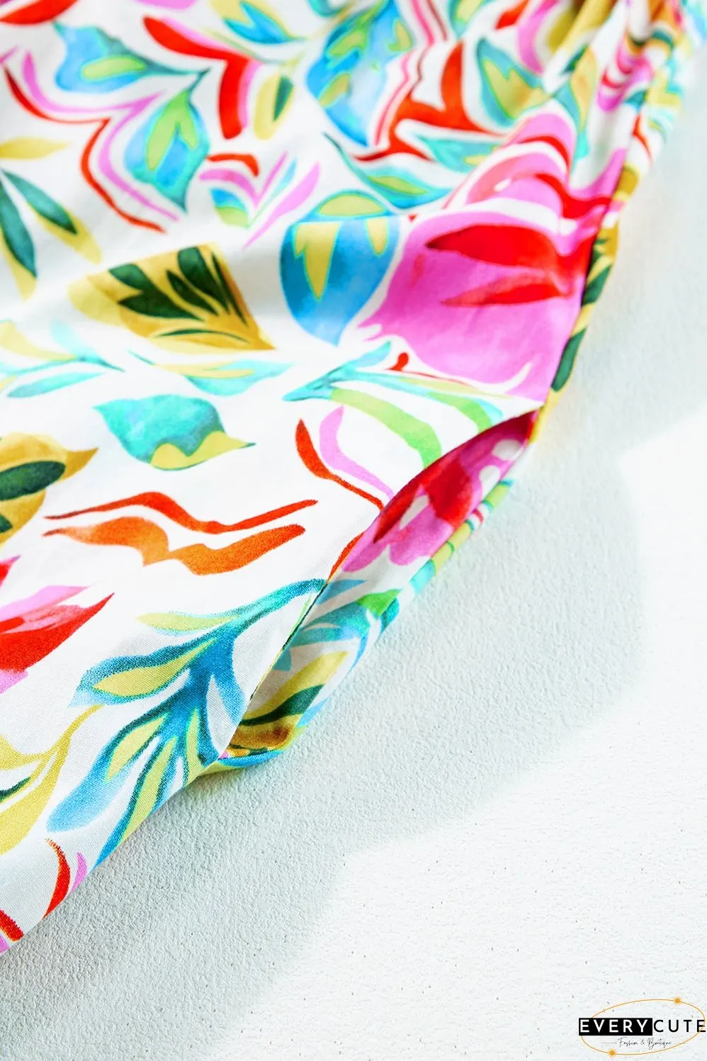 White Floral Print Ruffled Sleeveless Midi Dress