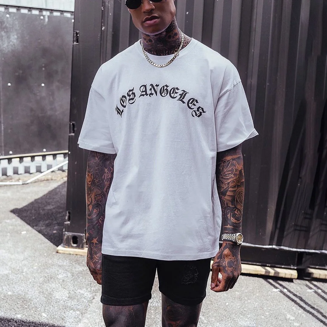 Los Angeles Shirt Mens Vintage round neck printed short-sleeved t-shirts-barclient