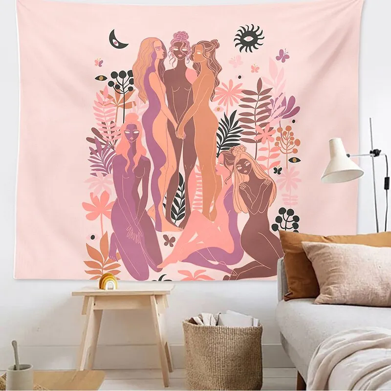 Abstract psychedelic tapestry Sun and moon flower woman tapestry  art decoration bedroom sofa background wall decoration cloth