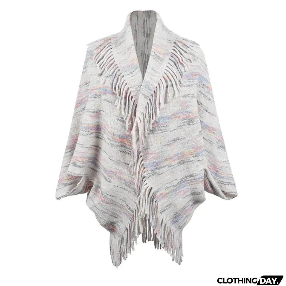 Women's Colorful Striped Fringed Cape Knitted Cardigans