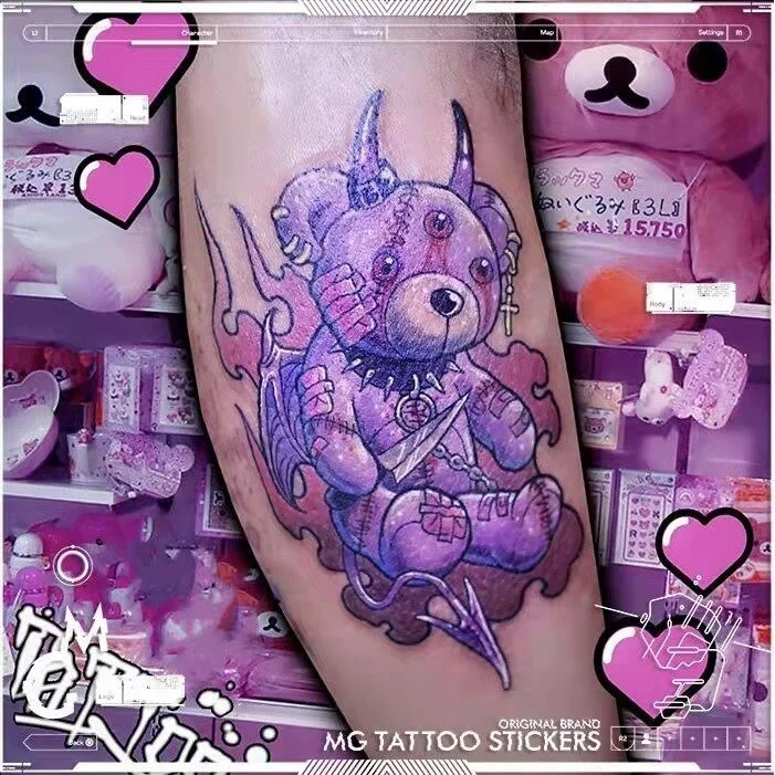 Sdrawing Temporary Tattoo Sticker Anime Cartoon Cute Pink Hair Girl Flower Necklace Fake Tatto Flash Tatoo Art for Women Men