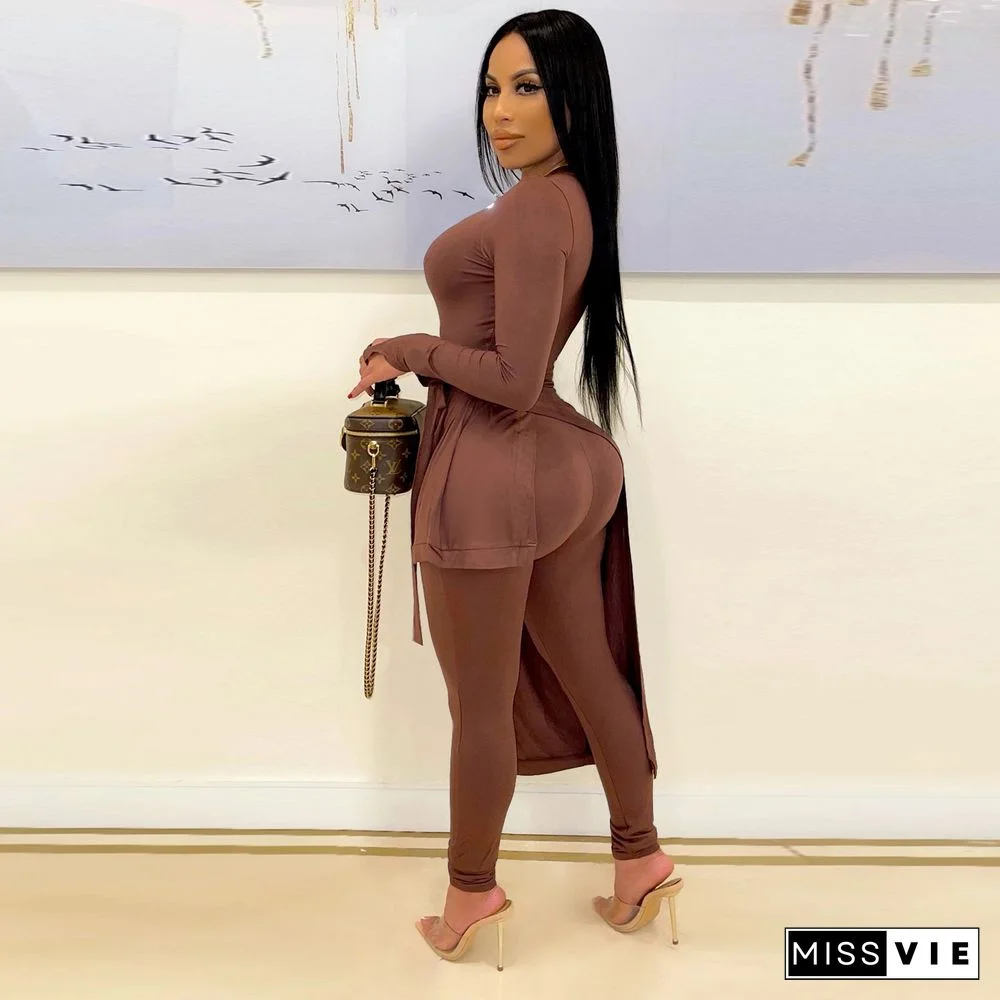 Irregular Split Knotted Top Skinny Pants Set