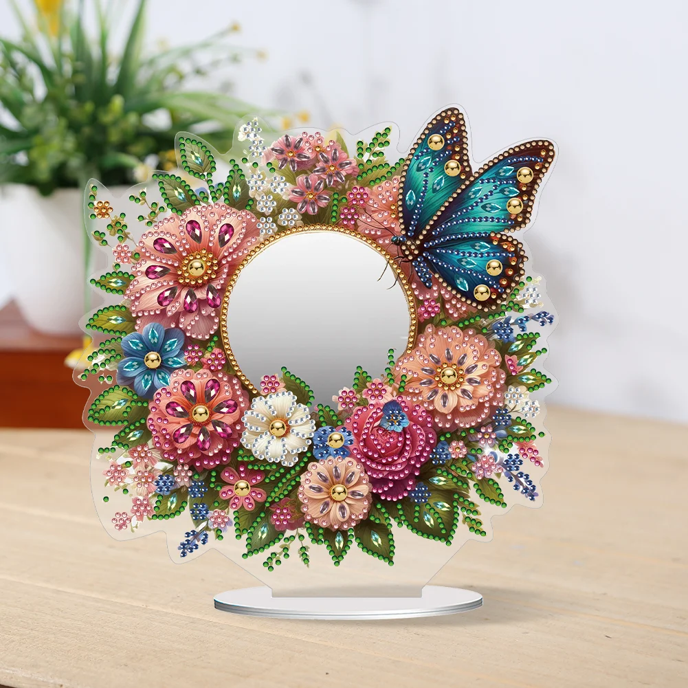 DIY Butterfly Flower Acrylic Diamond Art Mirror Home Decoration