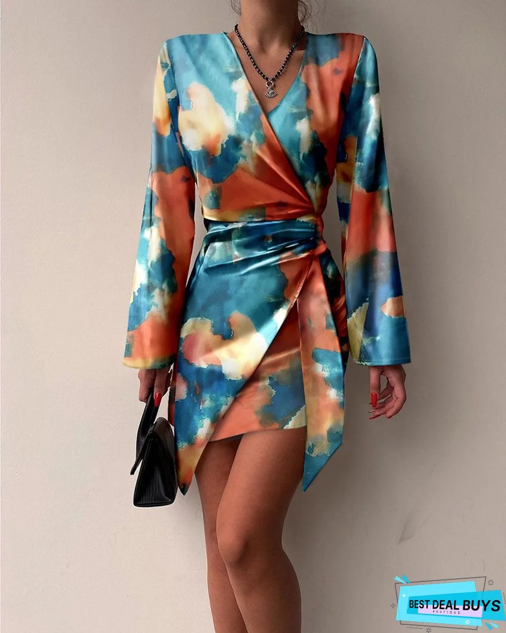 Light Temperament Women's V-Neck Irregular Skirt Dress