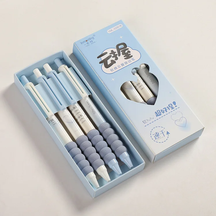 Journalsay 4 Pcs/set Simple Kawaii Soft Grip Cloud Press Gel Pen Set 0.5mm Pen