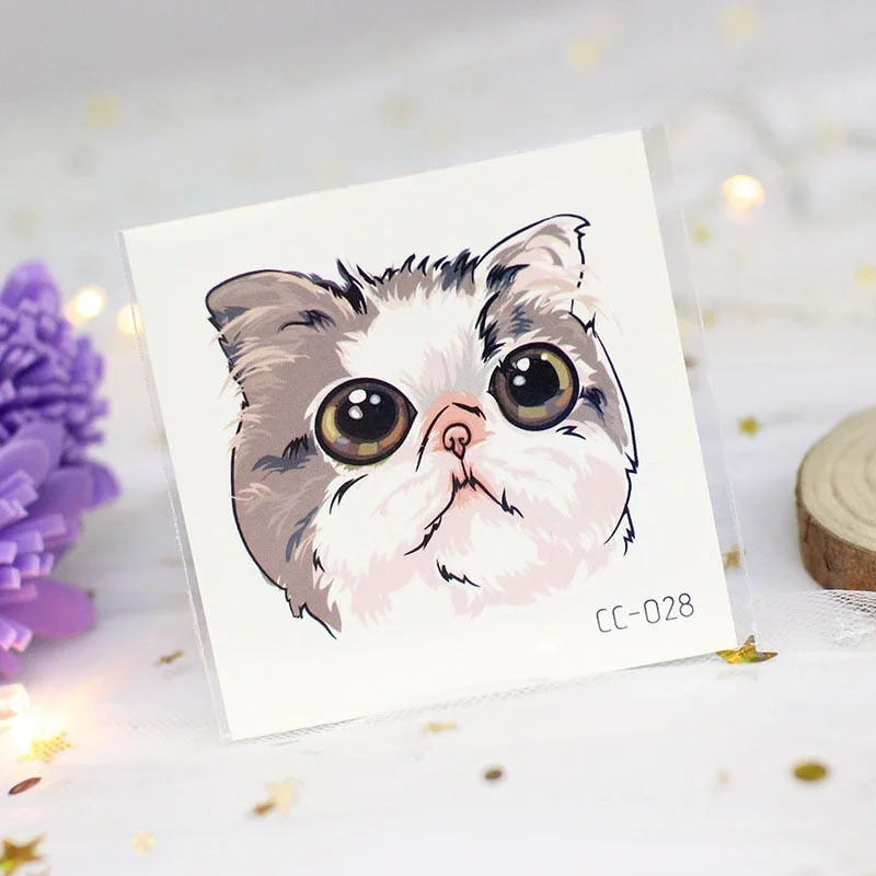 Cartoon Cat and Dog Face Stickers Tattoo Stickers Waterproof Girl/Child Cute Makeup Stickers Small Tattoo Pet Temporary Tattoos