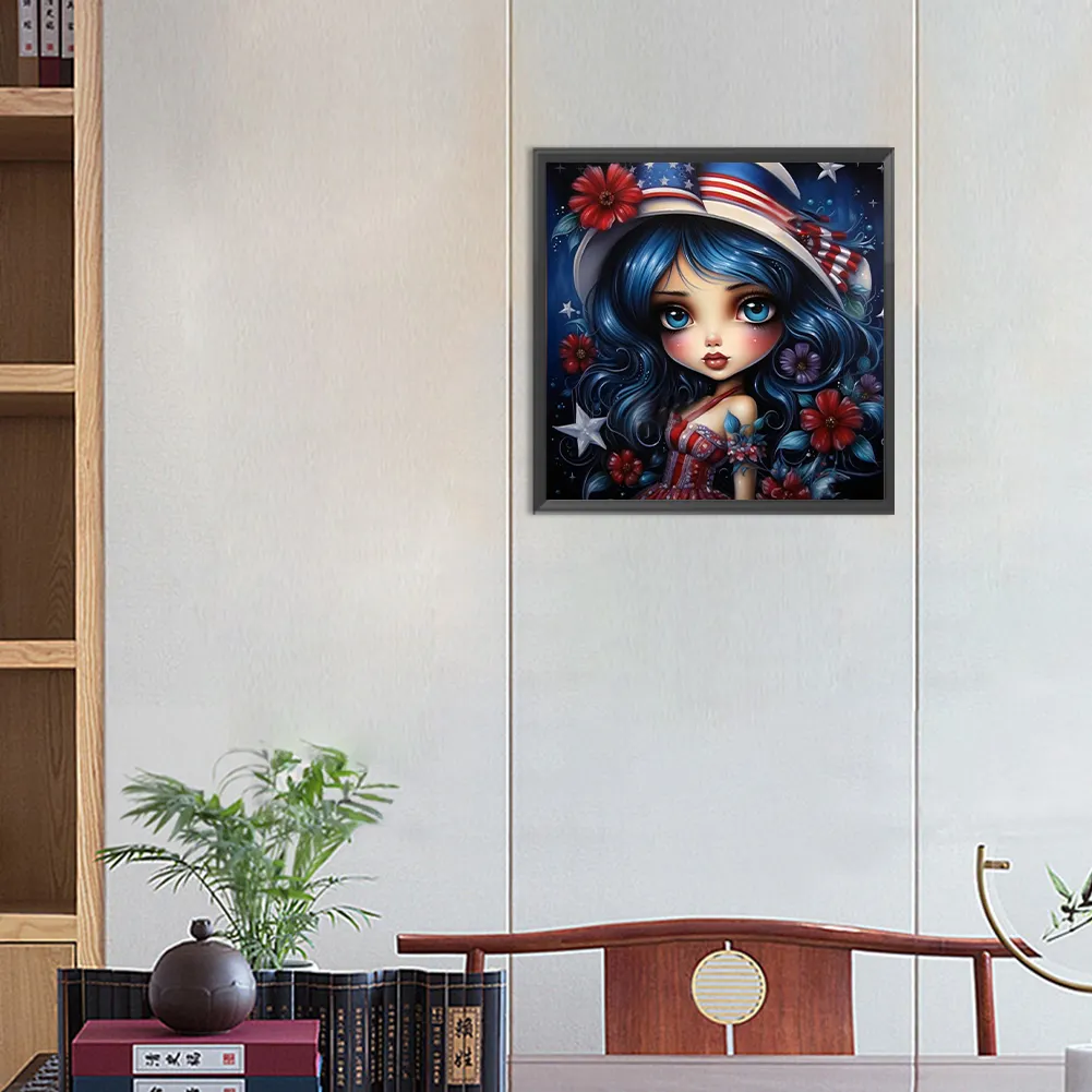 Full Round Diamond Painting 30*30cm - Cartoon Flag Girl