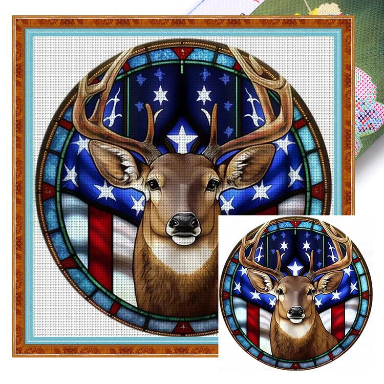 American Flag - Elk - Printed Cross Stitch 11CT 40*40CM