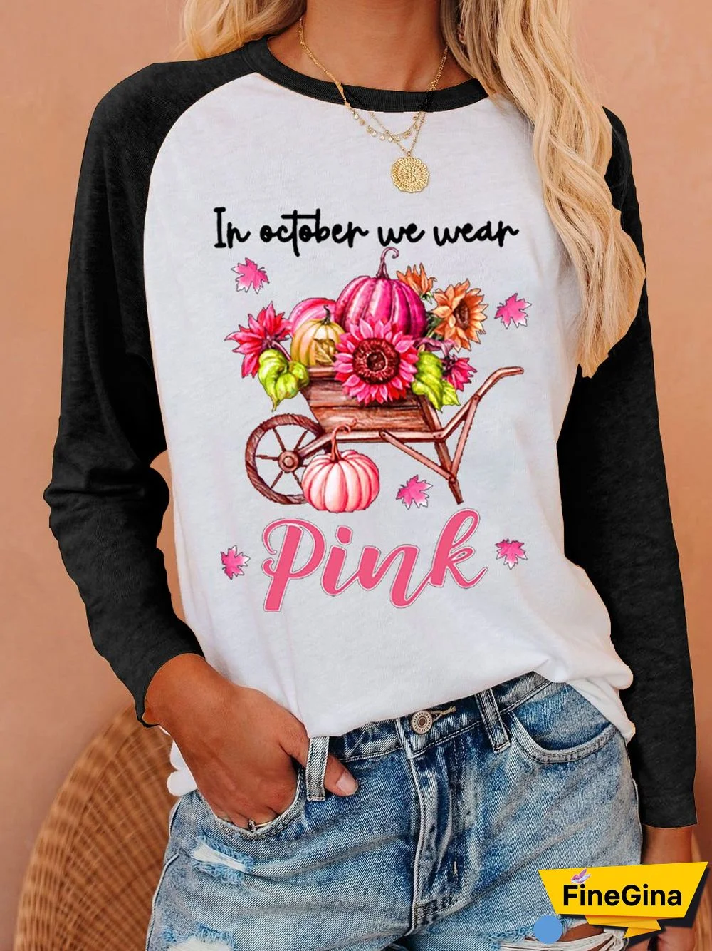 Women's In October We Wear Pink Print T-Shirt