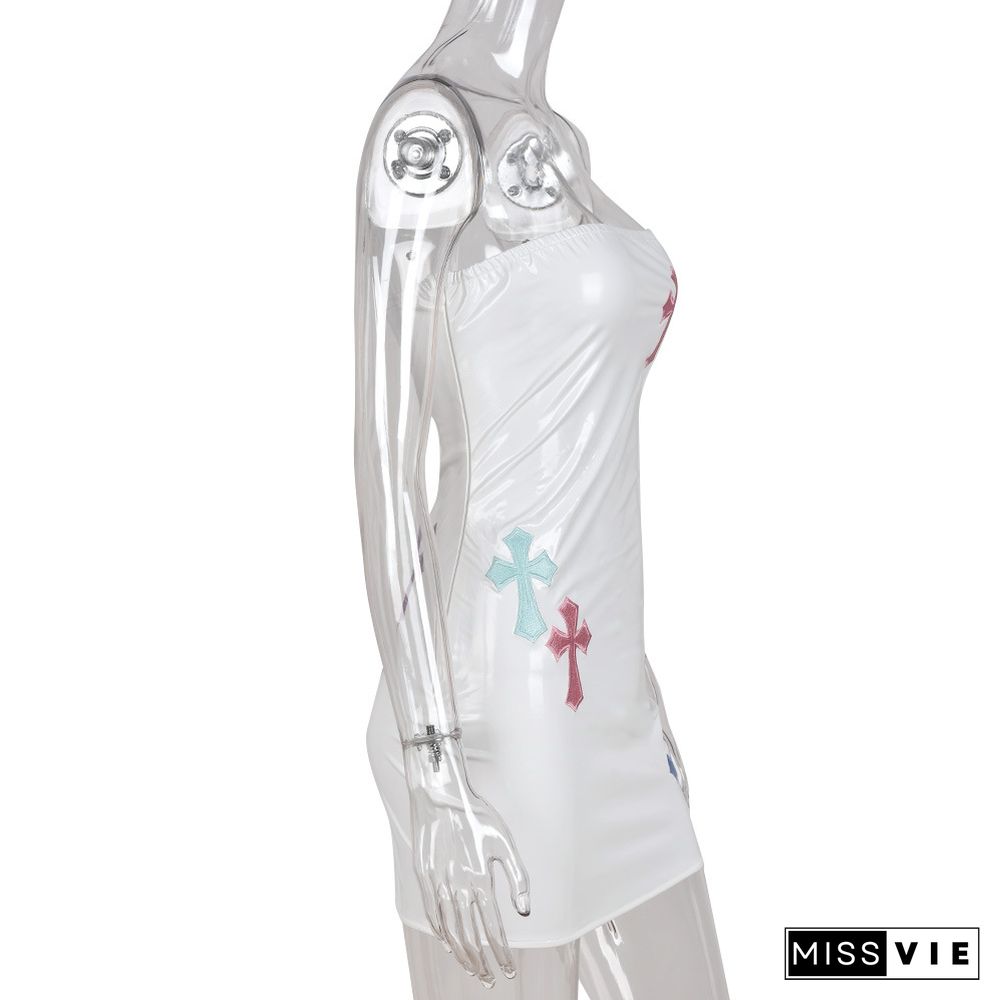 Y2K Cross Embroidered Bodycon Dress