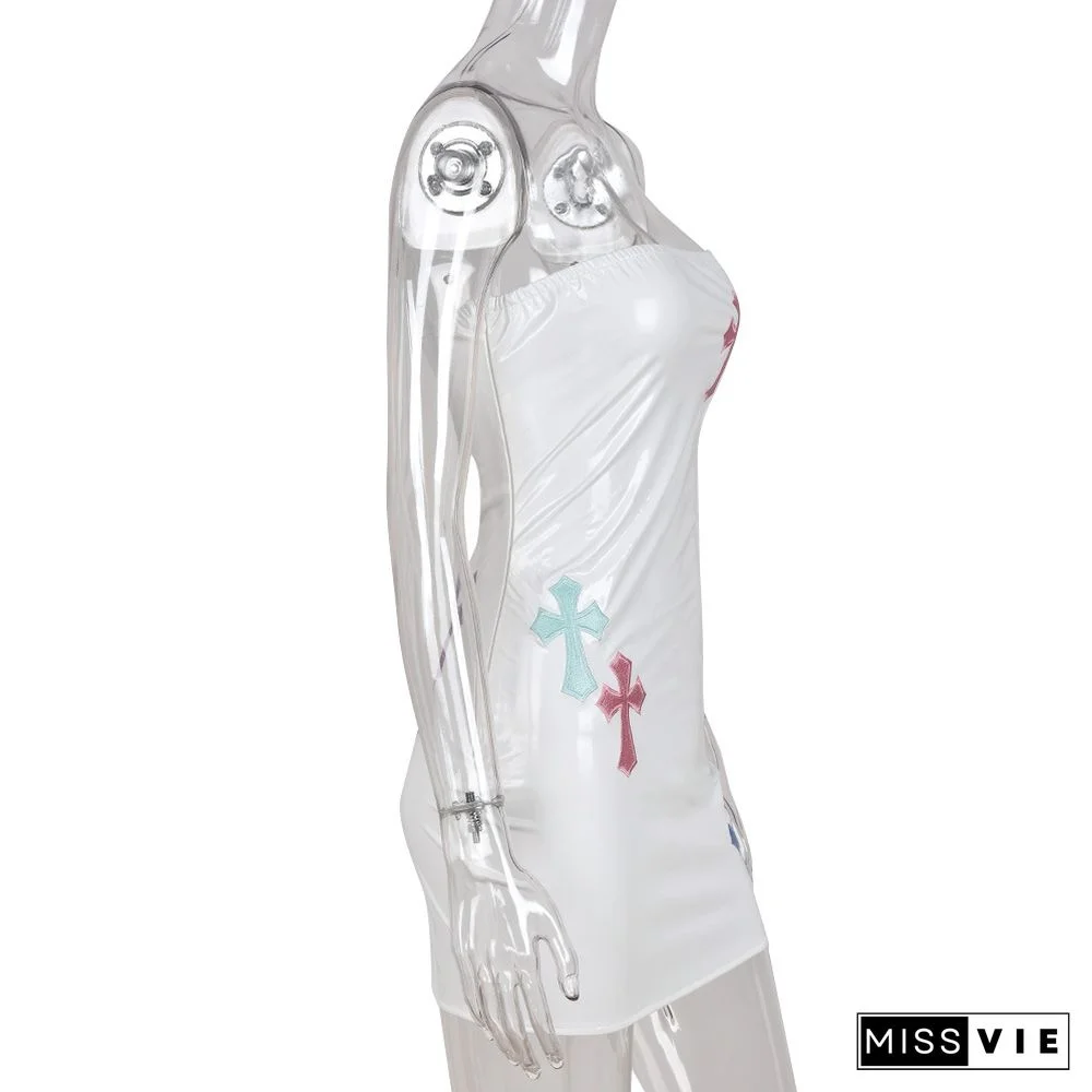 Y2K Cross Embroidered Bodycon Dress
