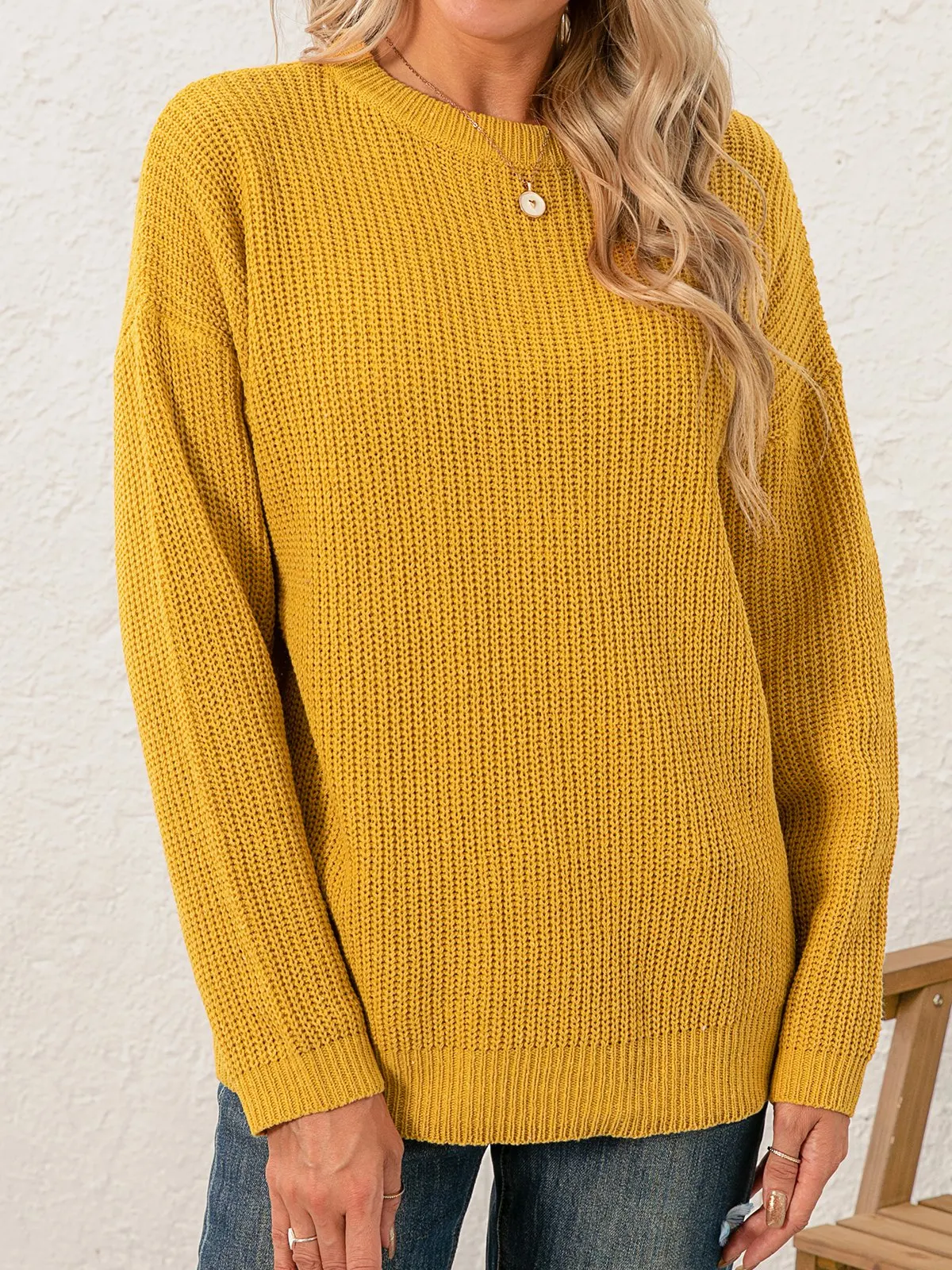 Women Sweet Mid-weight Micro-Elasticity Date Long sleeve Crew Neck Regular Sweater
