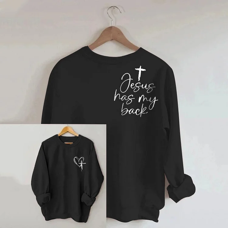 Comstylish Jesus Has My Back Print Long Sleeve Casual Sweatshirt