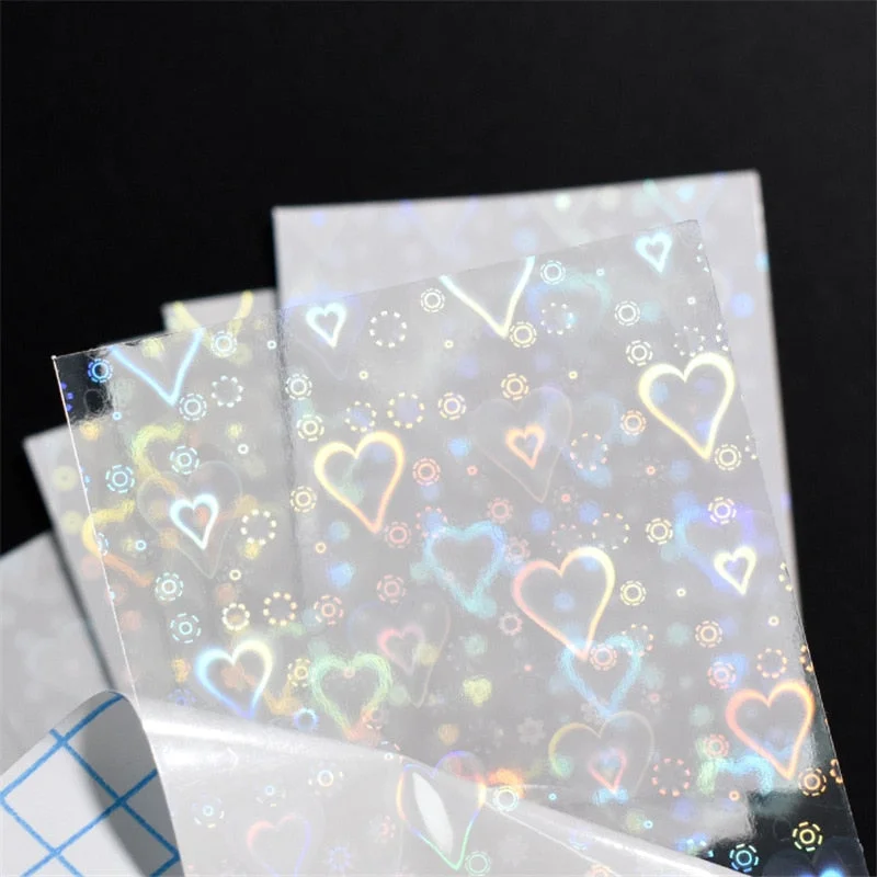 3pcs Laser Love Nail Sticker Super Flash Aurora Gradient Star Beating Heart Nail Sticker with Adhesive Nail Art Decorations