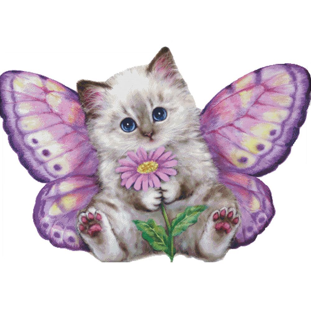 

Butterfly Cat - 14CT Stamped Cross Stitch - 97*69cm, 501 Original