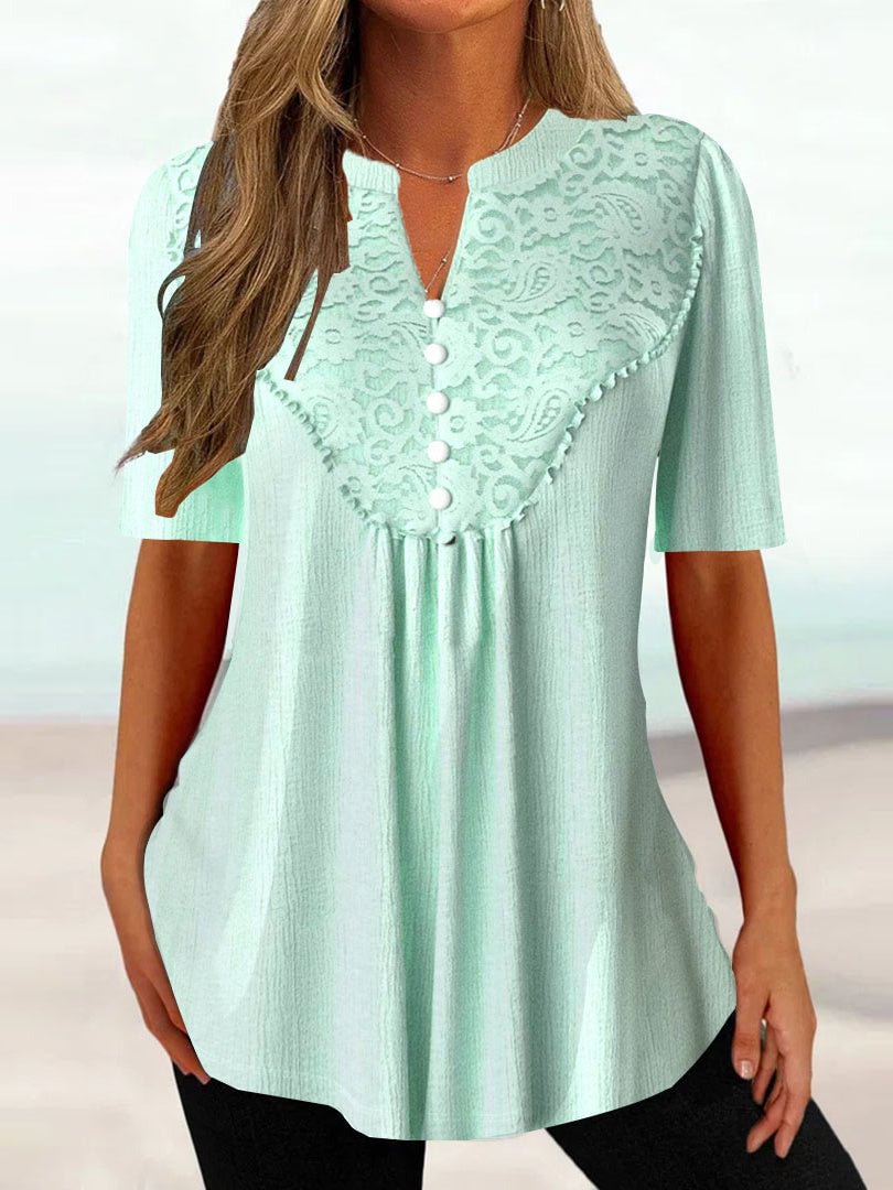 Women's Half Sleeve V-neck Lace Top