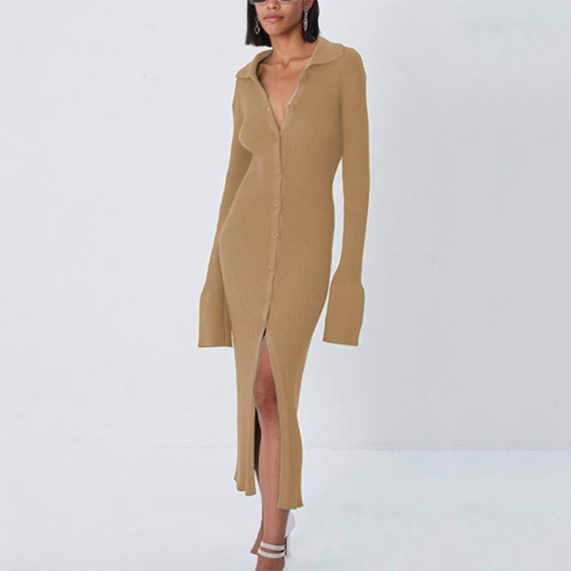 Y2k Bodycon Dress Sweater Sexy Knitted Green 2021 Women Midi Split V Neck Long Sleeve Casual Club Autumn Winter Party Dresses
