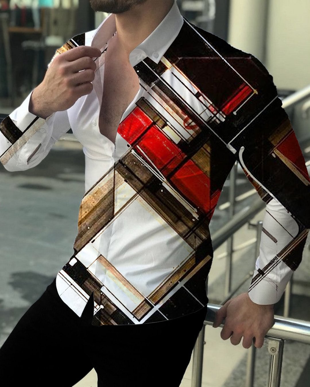 Men's Casual Printed Long Sleeve Shirts-VESSFUL