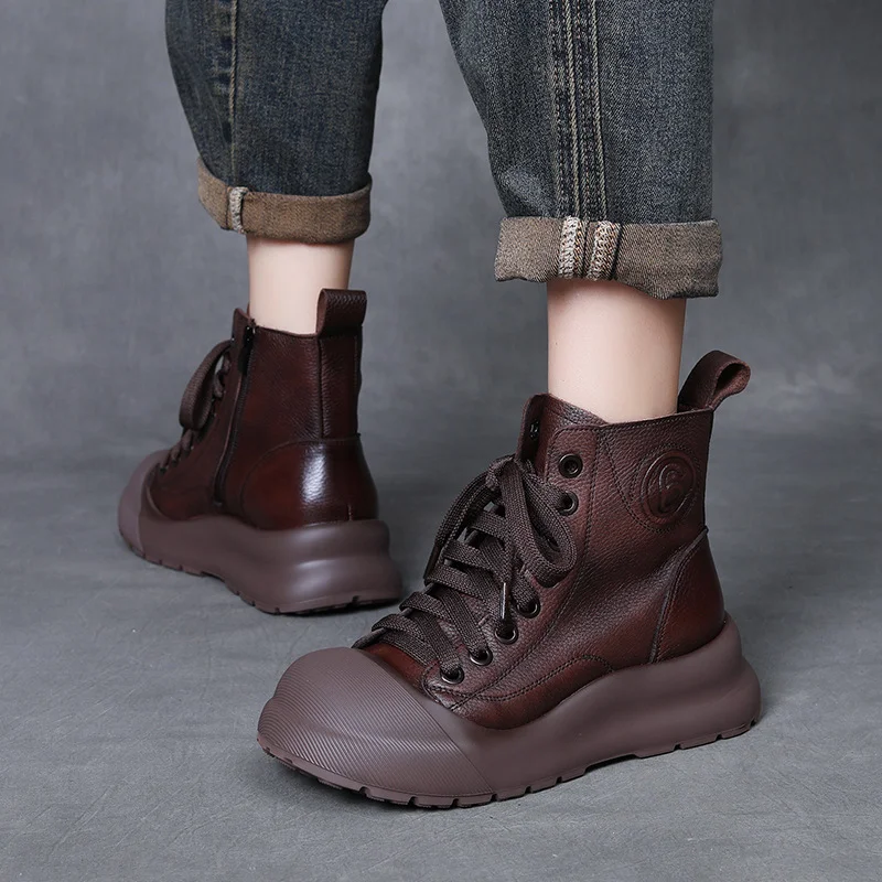 Yyvonne Cowhedular Retro Martin Boots Women Autumn And Winter New Set Leisure Short Boots With Round Head High Help Shoes