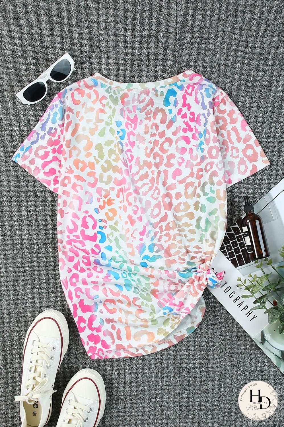 Colorful Leopard Print V Neck Tee for Stylish Summer Looks