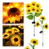 Solar Powered 3/6Head Sunflower Lights Smart Sensor Waterproof Landscape Lights Weather Proof Simulation Sunflower Decorative Lamp for Garden Lawn Courtyard Decor