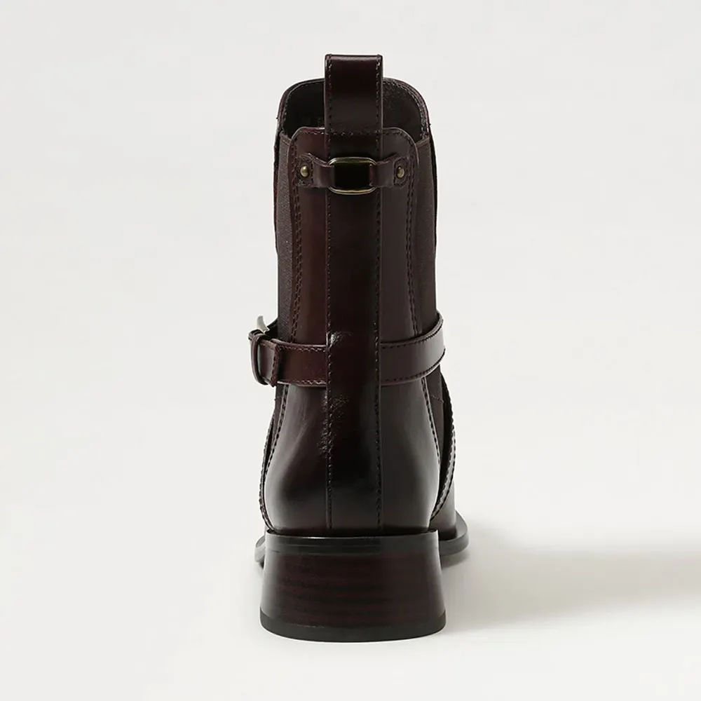 Brown Faux Leather Square Toe Buckle Pull On Booties for Women