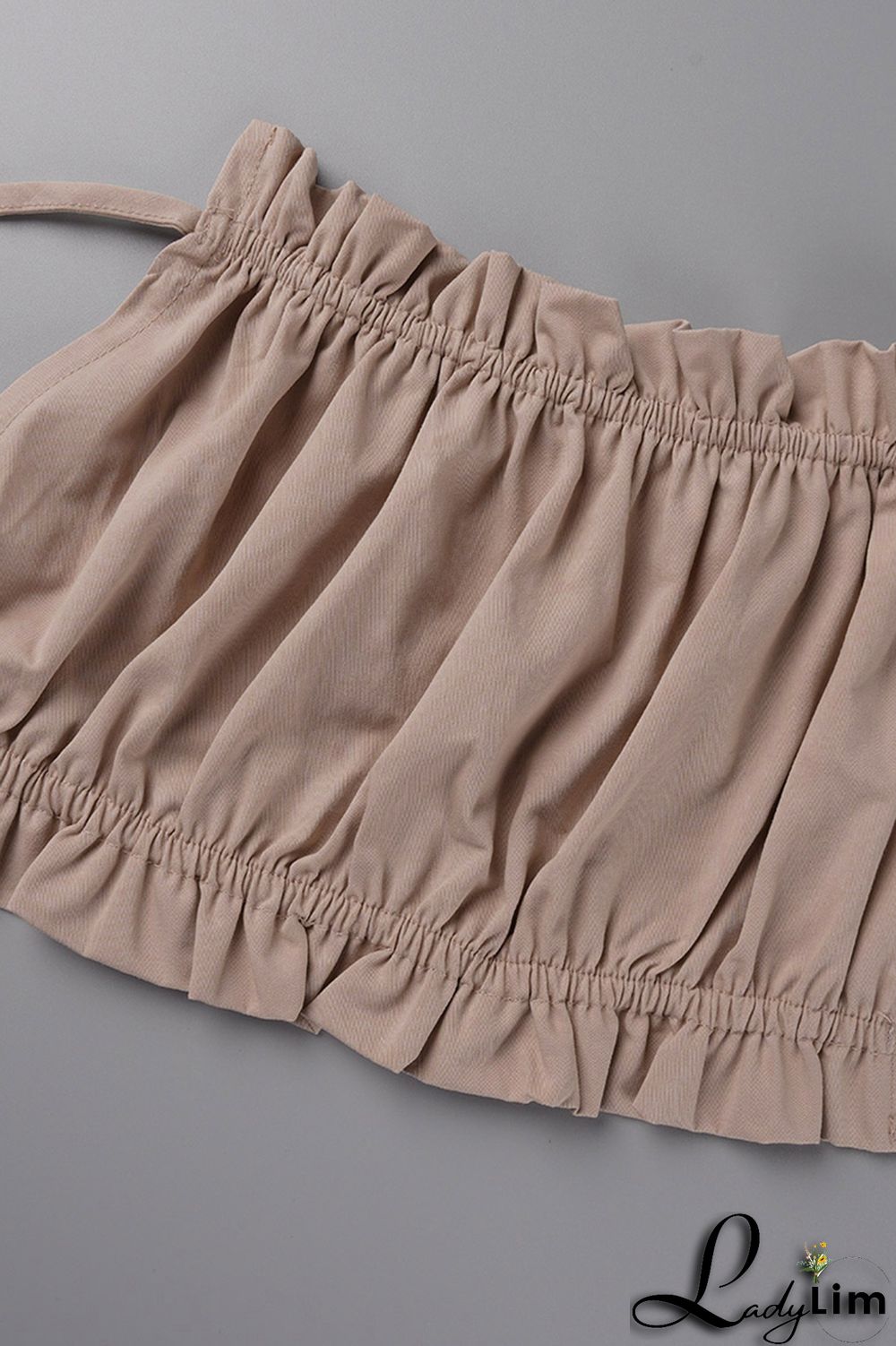 Apricot Sexy Casual Solid Bandage Backless Asymmetrical Halter Sleeveless Two Pieces