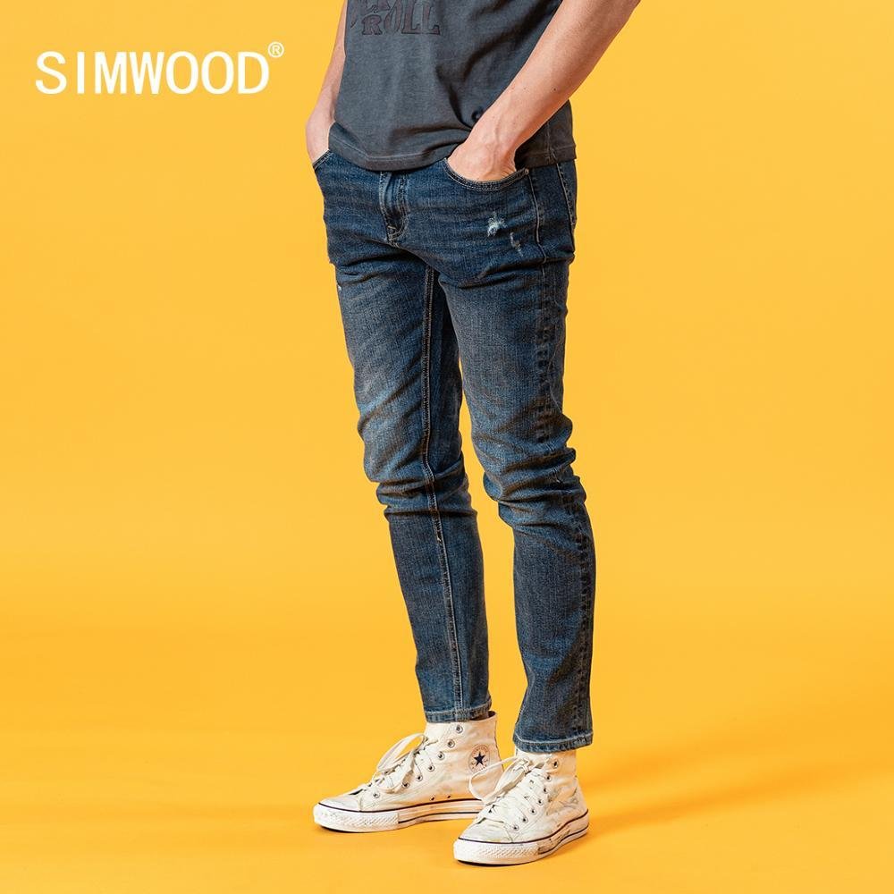 SIMWOOD 2021 summer new slim fit jeans men fashion casual ripped hole denim trousers high quality plus size clothing SJ120388