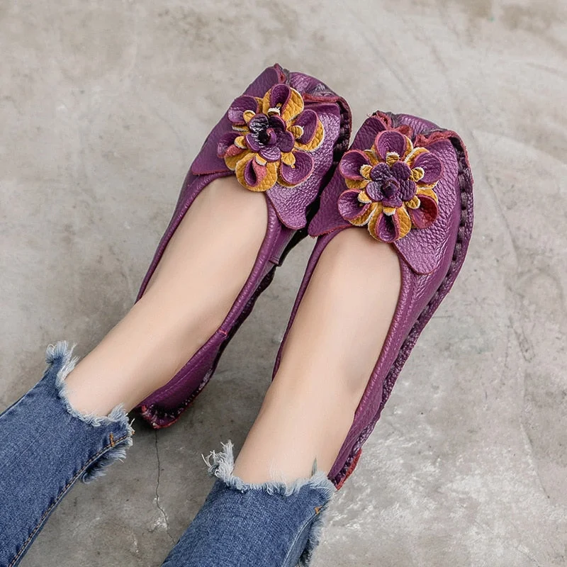 GKTINOO 2022 Soft Genuine Leather Flat Shoes Women Flats with Flowers Ladies Shoes Women Designers Loafers Slip On