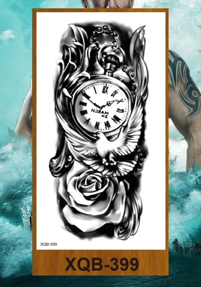 Temporary Tattoo Sticker Men Women Body Fake Tatoo Mechanical Robotic Arm Photorealistic Steampunk Astronaut Compass