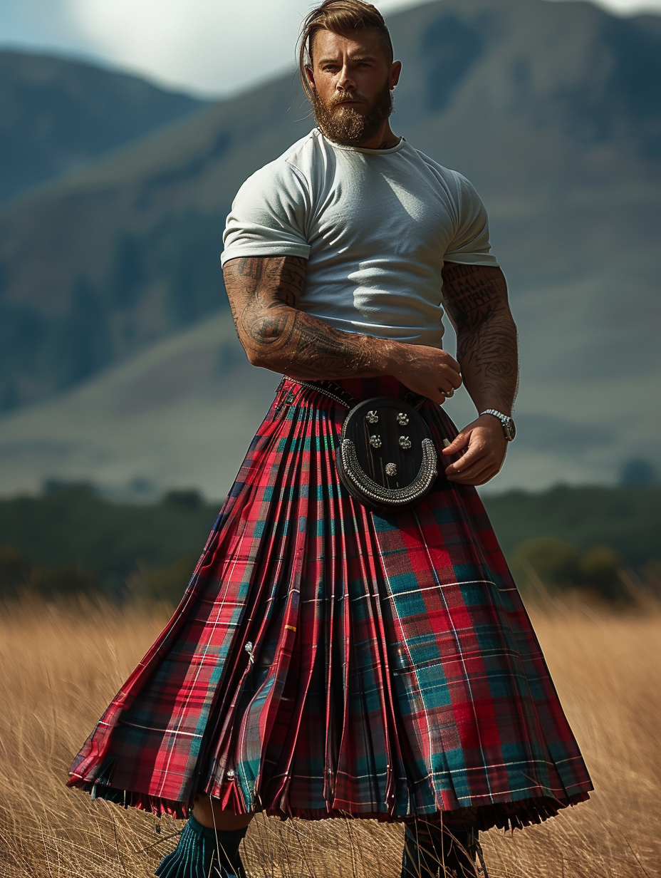 Men's Red Tartan Fashion Skirt