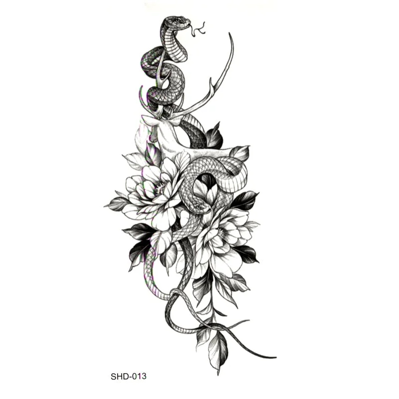 Three styles Grey Flower/bird/ghost Women/snake Waterproof Temporary Tattoos Men Temporary Tatoo Sticker Fake Tattoo Sleeves