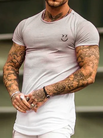 Men's Casual Smiley Gradient Print Short Sleeve T-Shirt