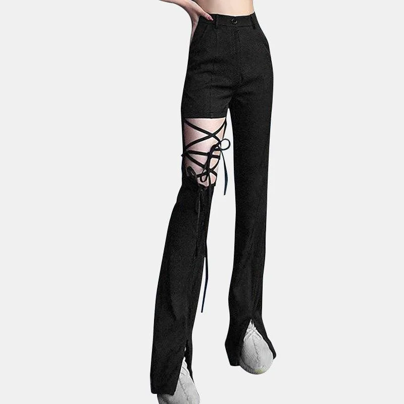 Gothic Hollow Out Bandage Straight Pants