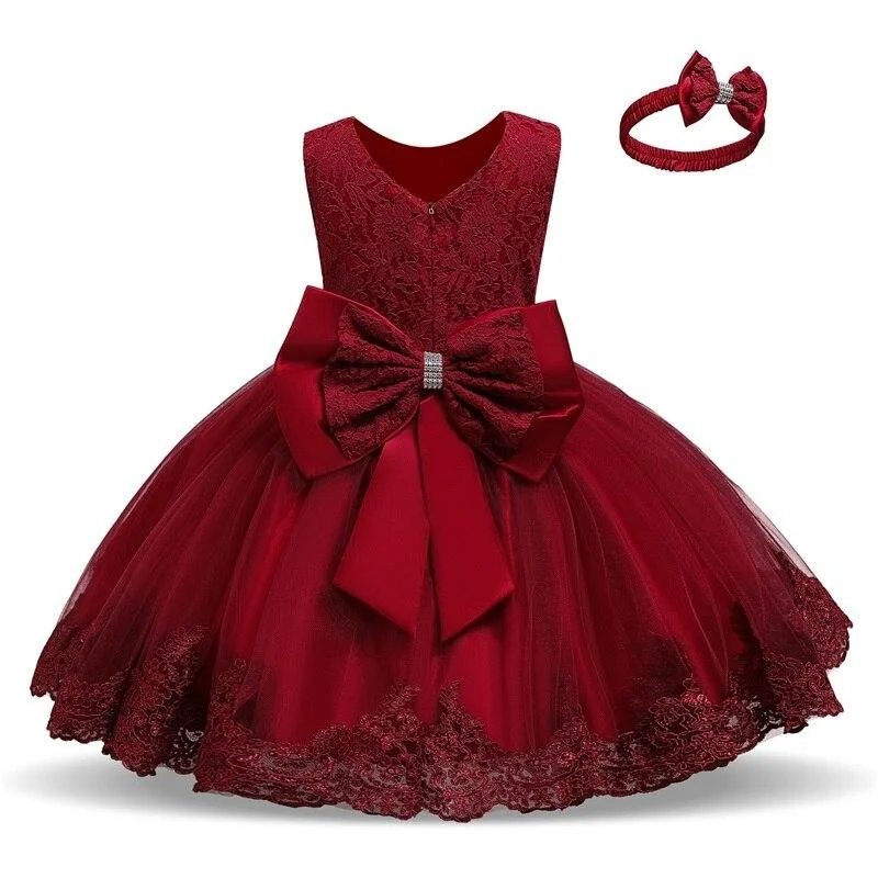 Baby Girls Christmas Party Princess Dress 1 2 Years Old Toddler Kids Birthday Lace Dress Kids New Year Costume Children Clothing