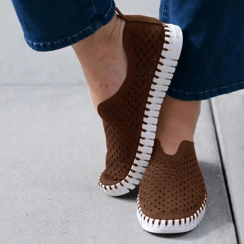 Women Solid Color Hollow Brathable Non Slip Casual Shoes - MRSLM