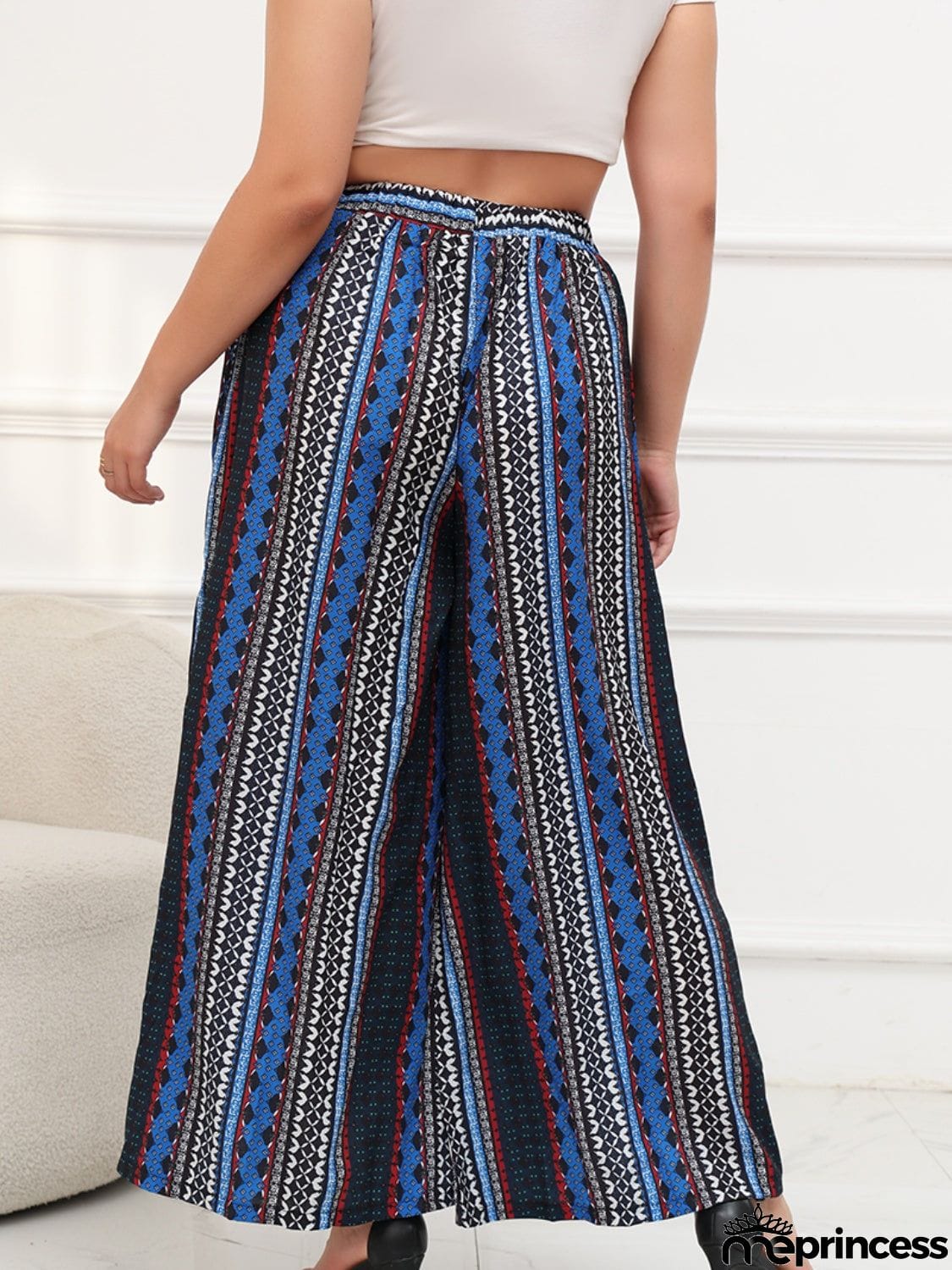 Plus Size Printed Wide Leg Pants with Pockets