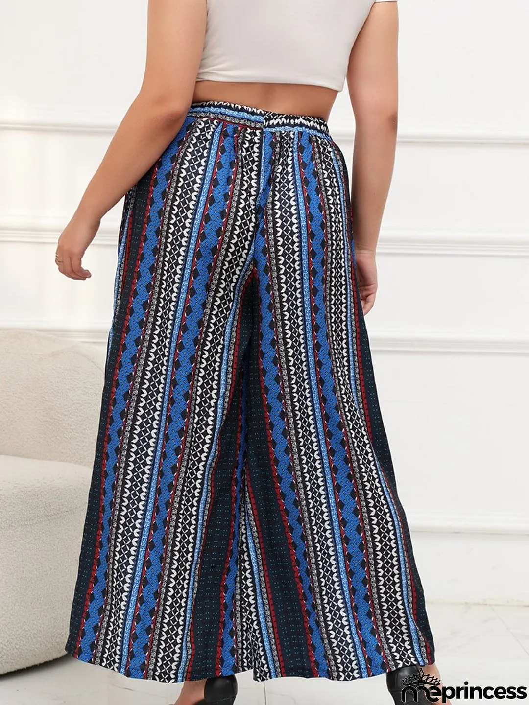 Plus Size Printed Wide Leg Pants with Pockets