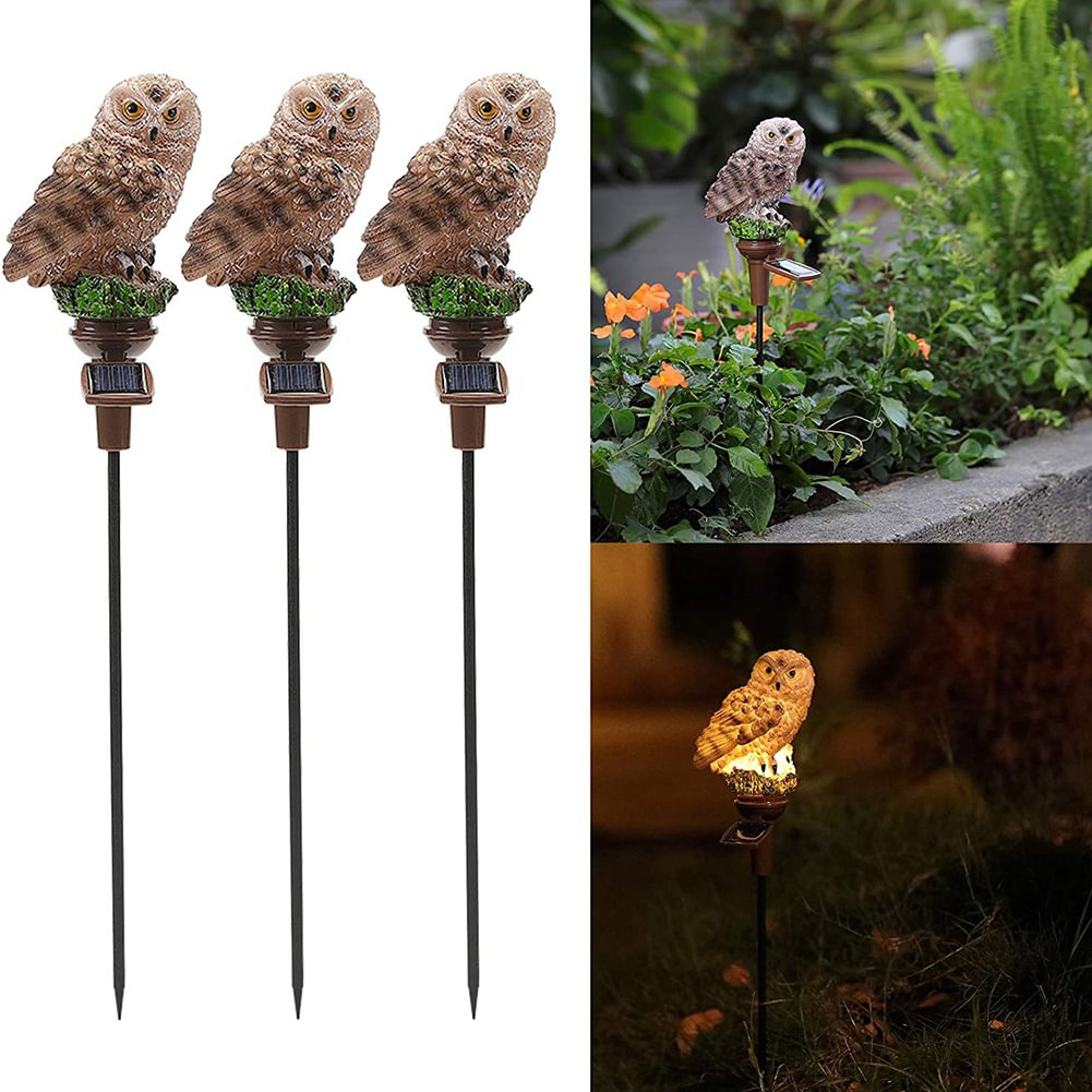 2pcs Solar Powered Owl Ground Light Outdoor Night Lights Lamp Garden Decor