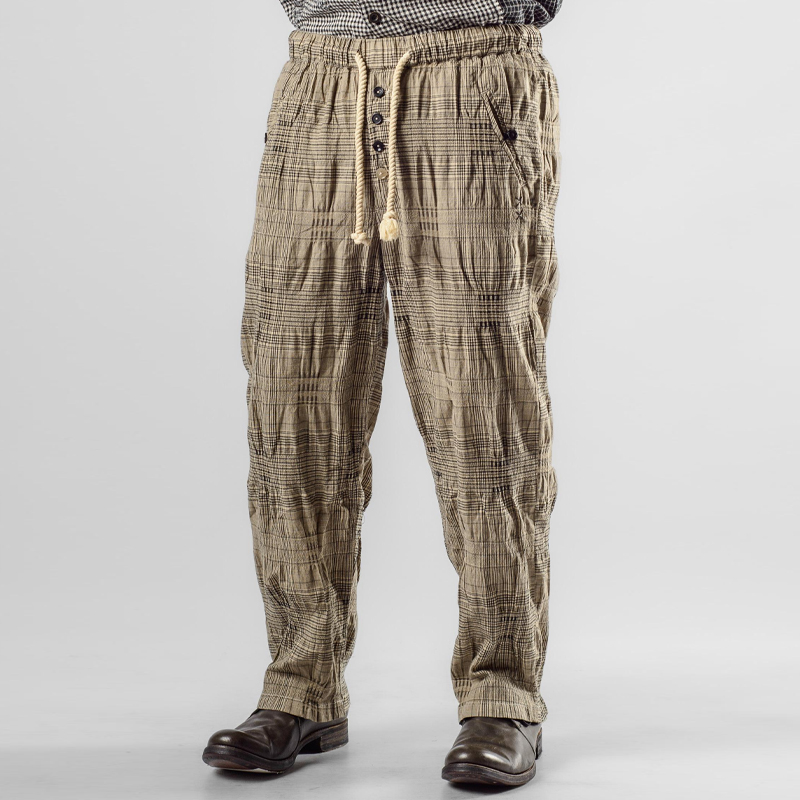 Men's Vintage Drawstring Check Trousers