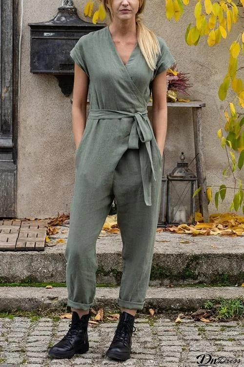 Pockets Wrap Jumpsuits