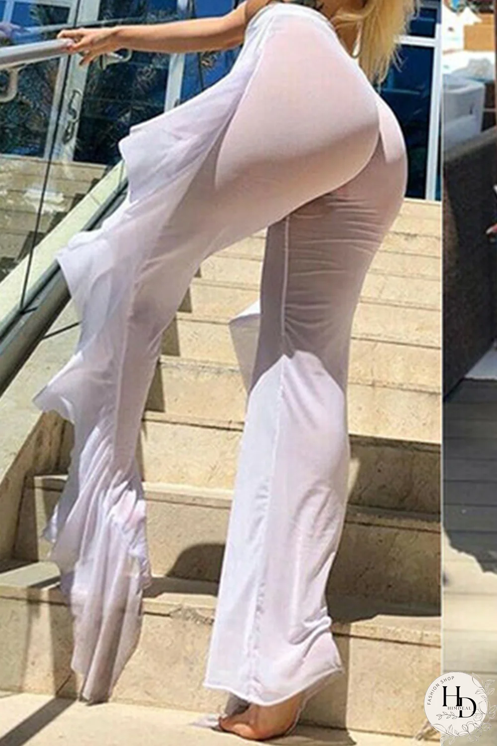 Black Sexy Solid Flounce Straight Mid Waist Straight Solid Color Bottoms