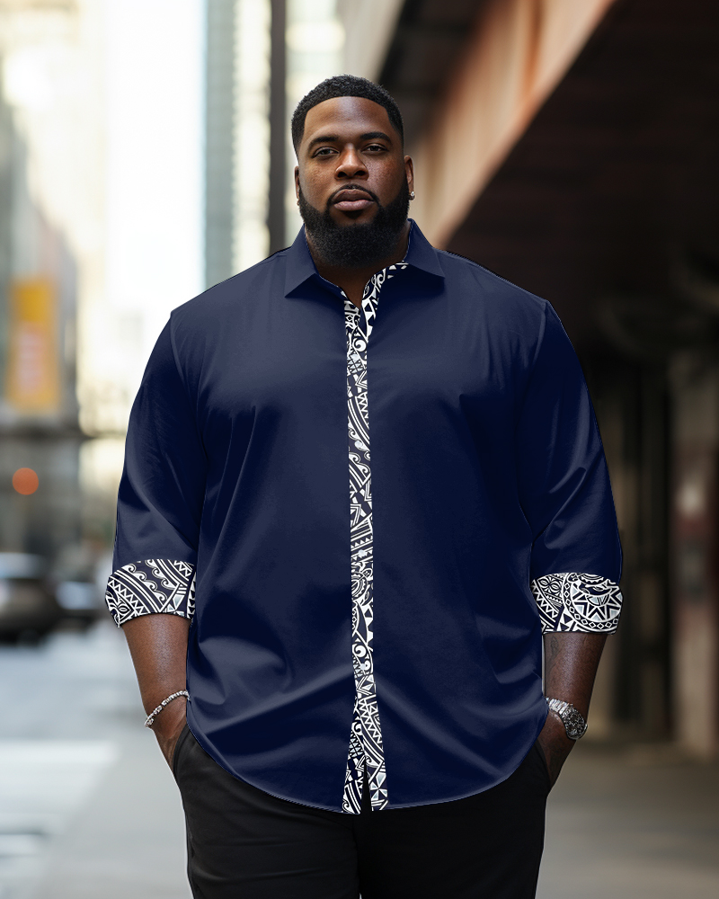 Big Guys Casual Minimalist Patterns Lapel Long Sleeve Shirt