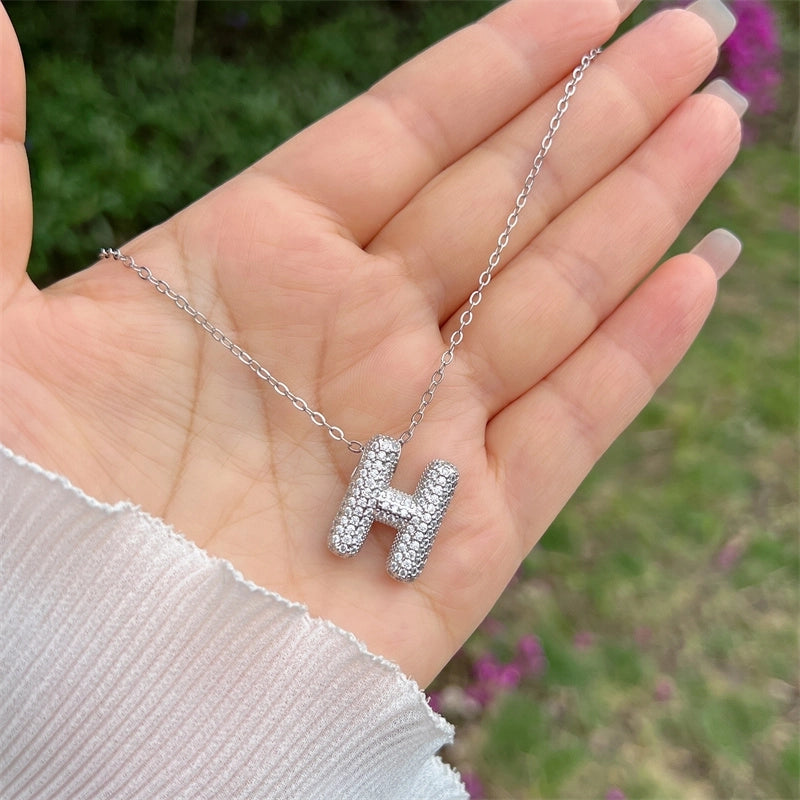 Copper 18K Gold Plated Hip-Hop Minimalist Classic Style Polishing Inlay Letter Zircon Pendant Necklace