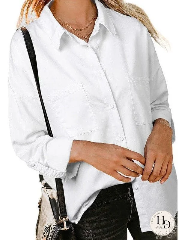 Women's Striped V-Neck Denim Shirt