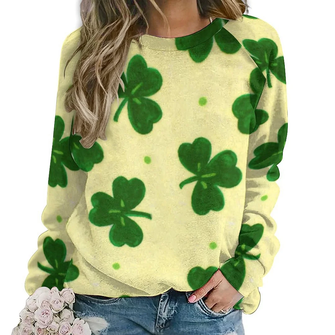 Printed Long Sleeve Casual Sweatshirt for  Women and Men Unisex Pattern St. Patrick's Day, Green, Clover, Lucky