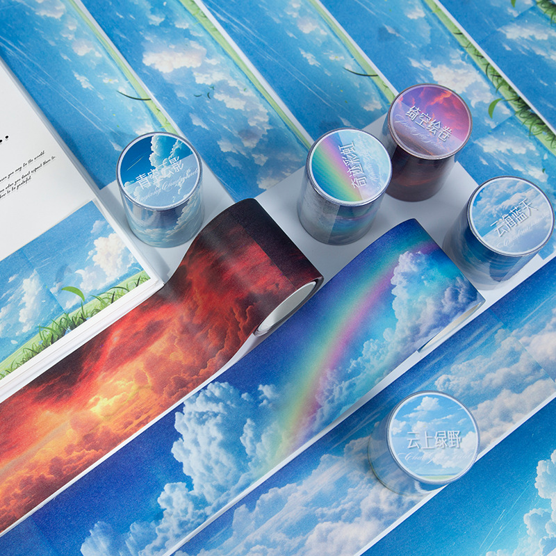 와시 테이프 - 50mm*200cm 구름 시리즈 빈티지 무지개 구름 풍경