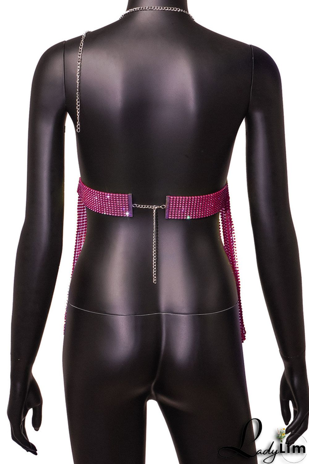 Pink Fashion Sexy Patchwork Tassel Backless Halter Tops