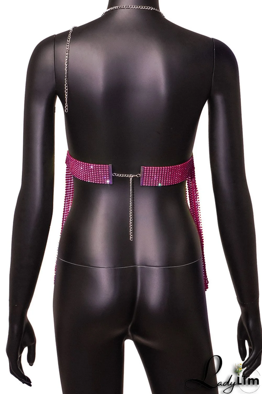 Pink Fashion Sexy Patchwork Tassel Backless Halter Tops